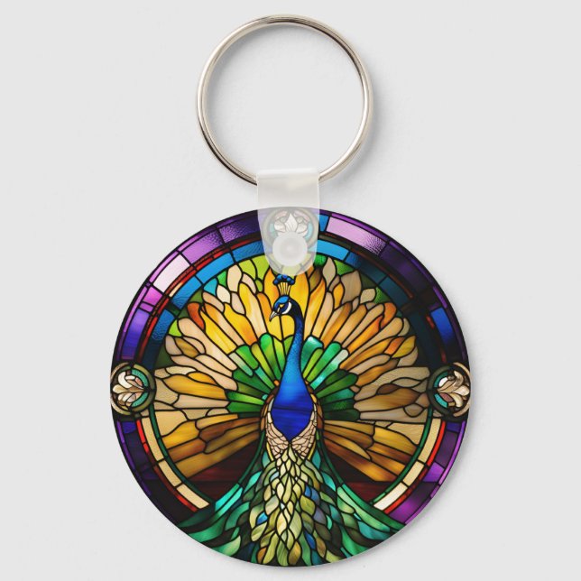 Stained Glass Peacock Key Ring (Front)