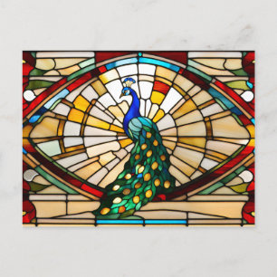 Stained Glass Peacock Postcard