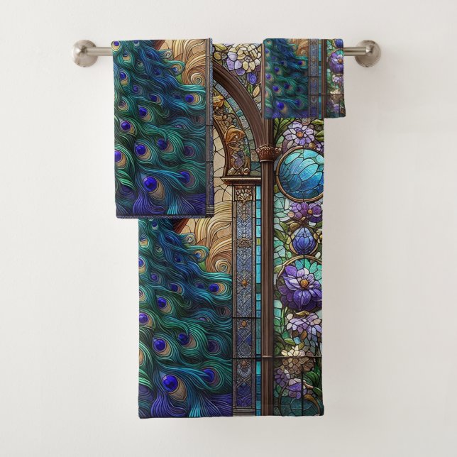 Stained Glass Peacock Towels: Luxury Bath Towels (Insitu)