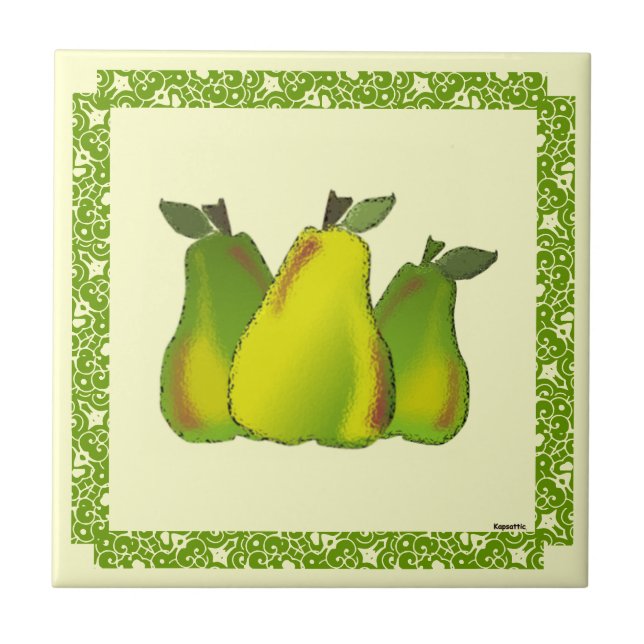 Stained Glass Pears Ceramic Tile (Front)