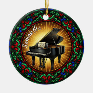 Stained Glass Piano Custom Name Christmas Ceramic Ornament