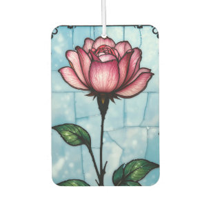 Stained glass pink rose car air freshener