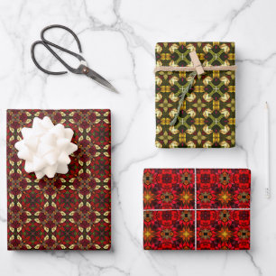 Stained-Glass Poinsettia Floral Pattern Wrapping Paper Sheet