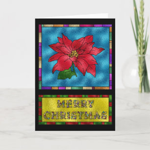 Stained Glass Poinsettia Flower Holiday Card