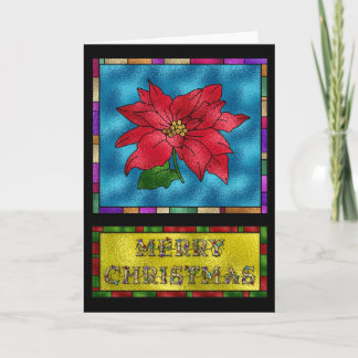Stained Glass Poinsettia Flower Holiday Card