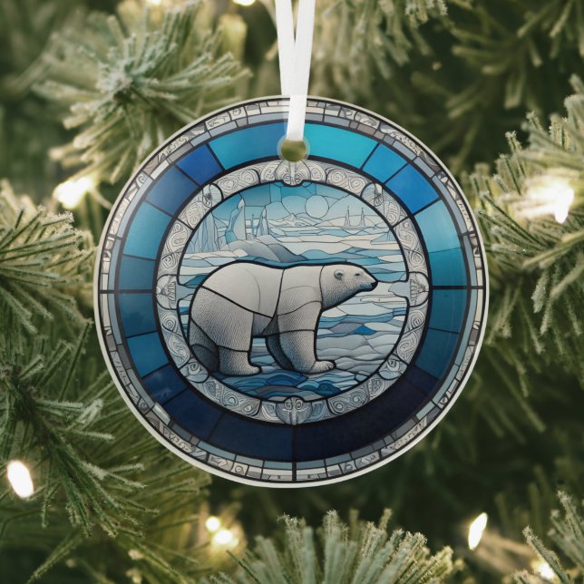 Stained Glass Polar Bear Tree Decoration (Insitu)