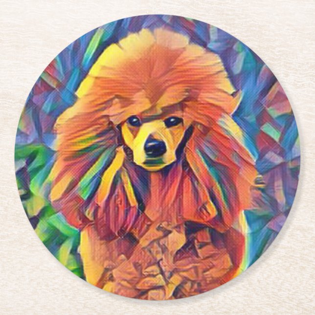 Stained Glass Poodle Round Paper Coaster (Front)
