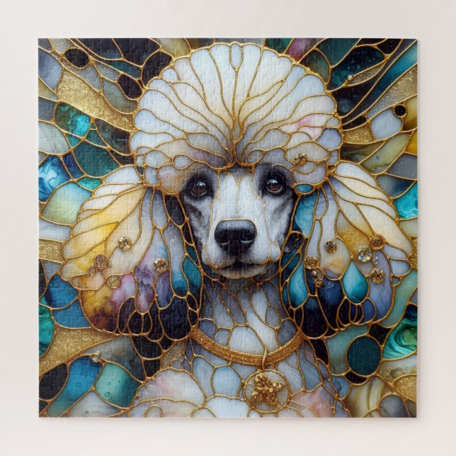 Stained glass Poodle vibrant yellow blue  Jigsaw Puzzle (Vertical)