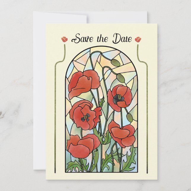 Stained Glass Poppies Save the Date Invitation (Front)