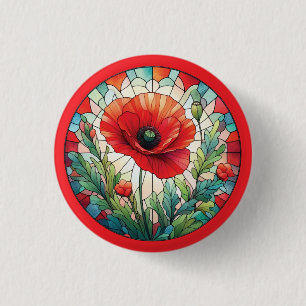 Stained Glass Poppy 3 Cm Round Badge