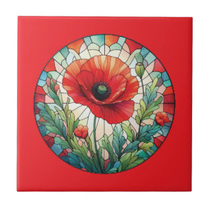 Stained Glass Poppy Ceramic Tile