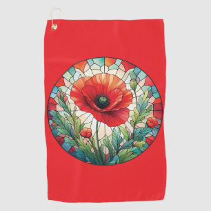 Stained Glass Poppy Golf Towel