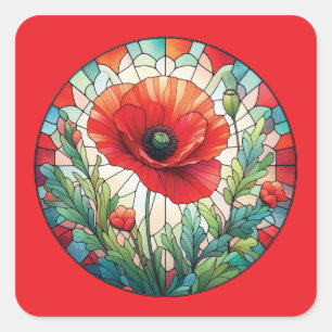 Stained Glass Poppy Square Sticker