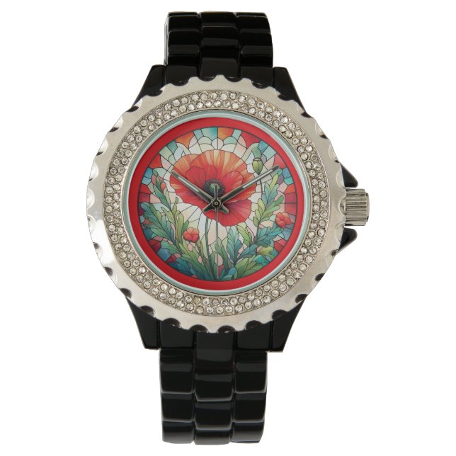 Stained Glass Poppy Watch (Front)