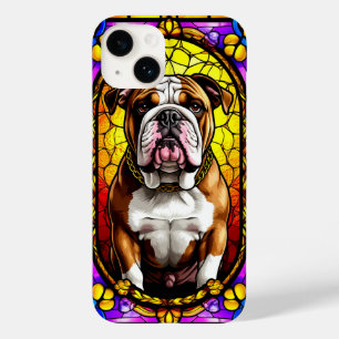Stained Glass Portrait of a Dog With Gold Chain Case-Mate iPhone 14 Case