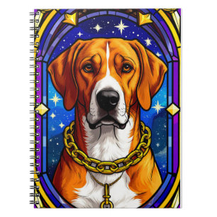 Stained Glass Portrait of a Dog With Gold Chain Notebook