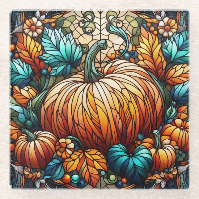 Stained Glass Pumpkin Art Coaster (Front)