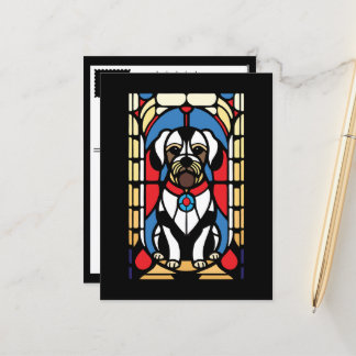 stained glass pup dog holiday postcard