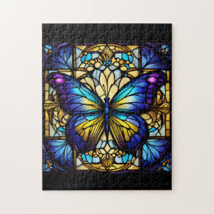 Stained Glass Purple Butterfly Jigsaw Puzzle