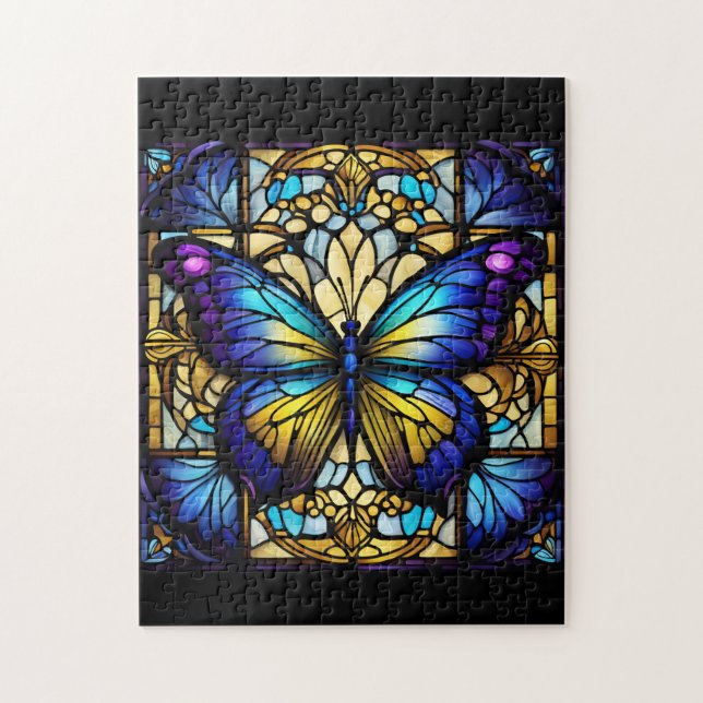 Stained Glass Purple Butterfly Jigsaw Puzzle (Vertical)