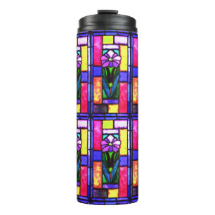 Stained Glass Purple Flower Thermal Tumbler