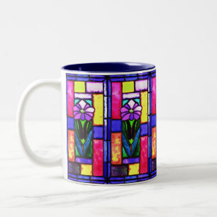 Stained Glass Purple Flower Two-Tone Coffee Mug