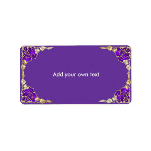 Stained Glass Purple Gold Roses Label