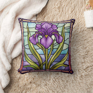 Stained Glass Purple Iris Cushion