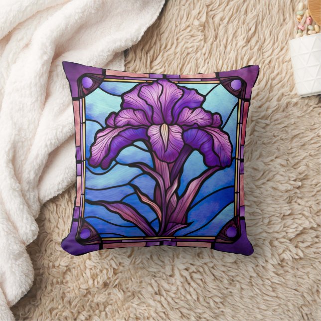 Stained Glass Purple Iris Cushion (Blanket)