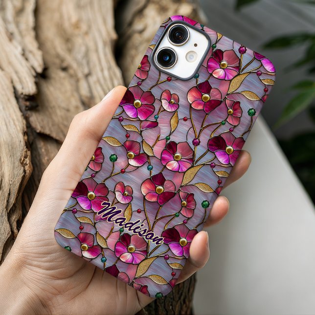 Stained glass purple pink flowers Case-Mate iPhone case (Creator Uploaded)