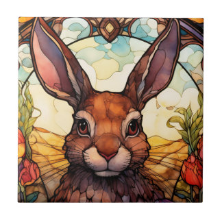 Stained Glass Rabbit illustration Ceramic Tile
