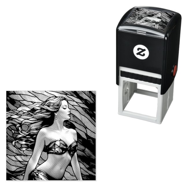 Stained glass rainbow mermaid self-inking stamp (In Situ)