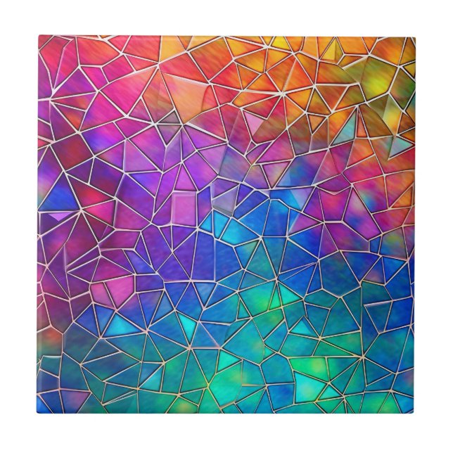 Stained Glass Rainbow Pattern Ceramic Tile (Front)