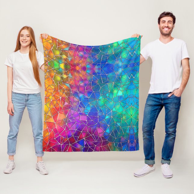 Stained Glass Rainbow Pattern Fleece Blanket (In Situ)