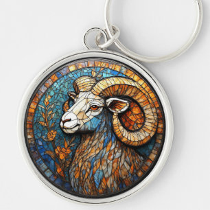 Stained Glass Ram Portrait Key Ring
