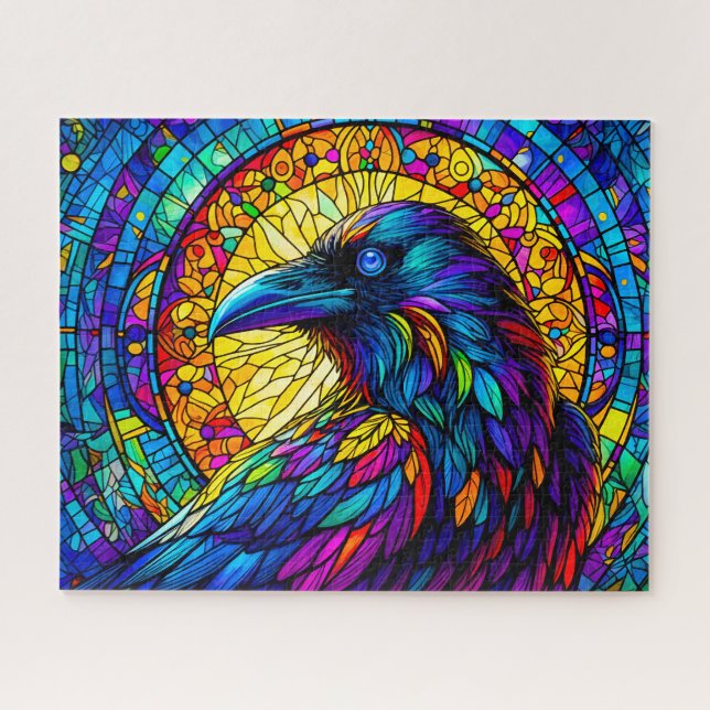 Stained Glass Raven Jigsaw Puzzle (Horizontal)