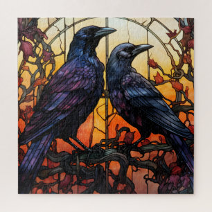 Stained Glass Ravens Jigsaw Puzzle