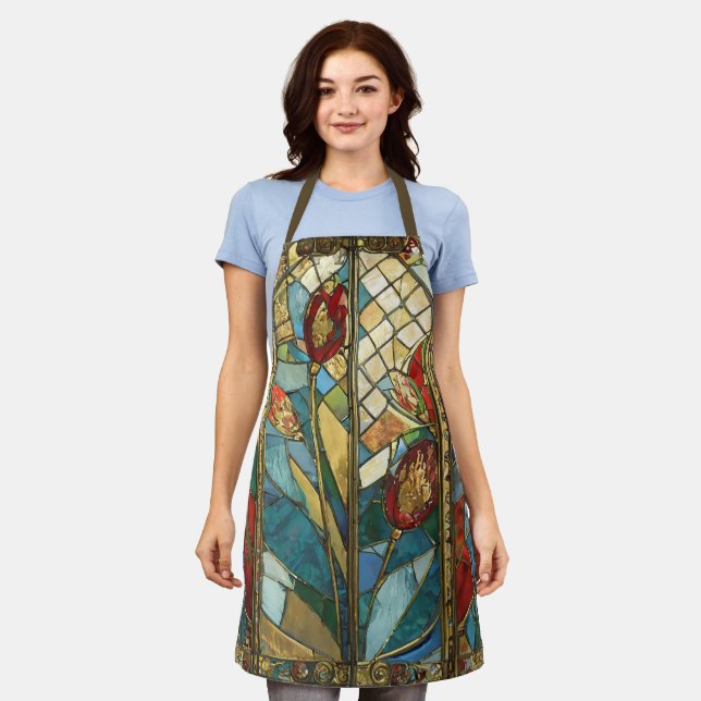 Stained Glass Red Chief Poppies at Sunrise Apron (Worn)