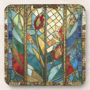 Stained Glass Red Chief Poppies at Sunrise Coaster