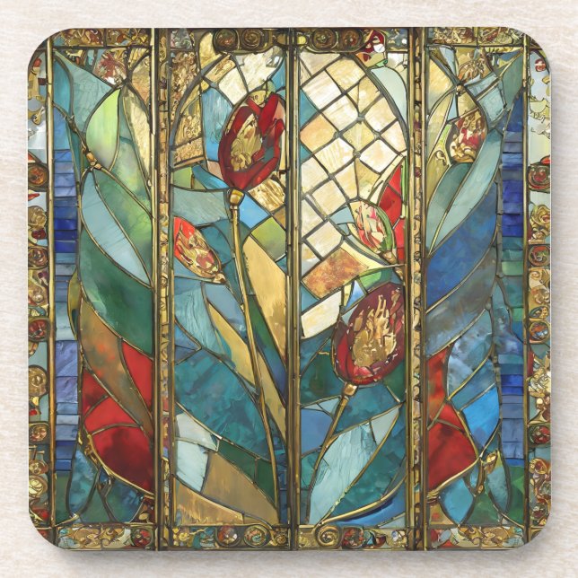 Stained Glass Red Chief Poppies at Sunrise Coaster (Front)