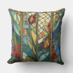 Stained Glass Red Chief Poppies at Sunrise Cushion