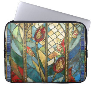 Stained Glass Red Chief Poppies at Sunrise Laptop Sleeve