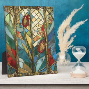 Stained Glass Red Chief Poppies at Sunrise Plaque