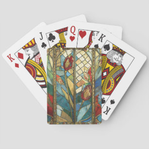 Stained Glass Red Chief Poppies at Sunrise Playing Cards