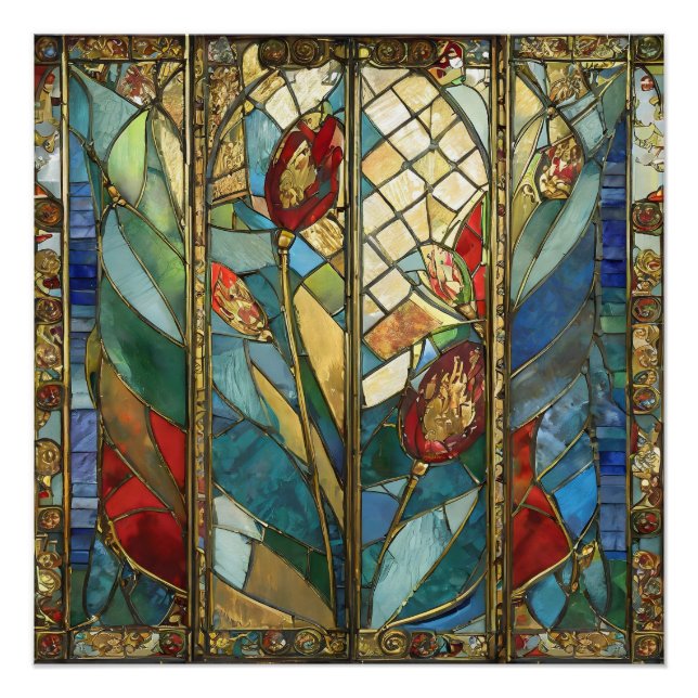 Stained Glass Red Chief Poppies at Sunrise Poster (Front)