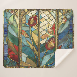 Stained Glass Red Chief Poppies at Sunrise Sherpa Blanket