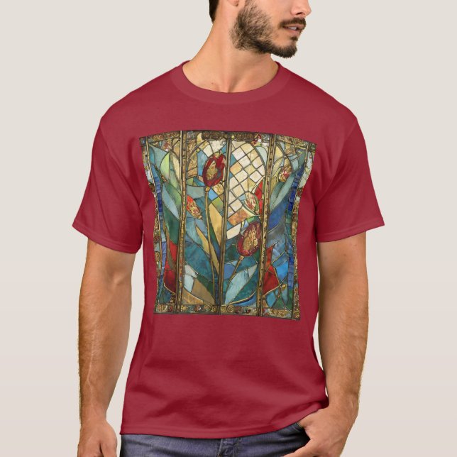 Stained Glass Red Chief Poppies at Sunrise T-Shirt (Front)