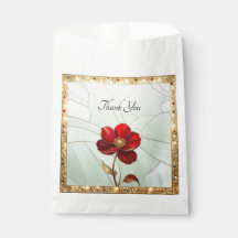 Stained Glass Red Flower Favour Bag