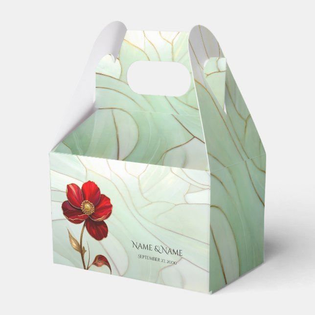 Stained Glass Red Flower Favour Box (Front Side)