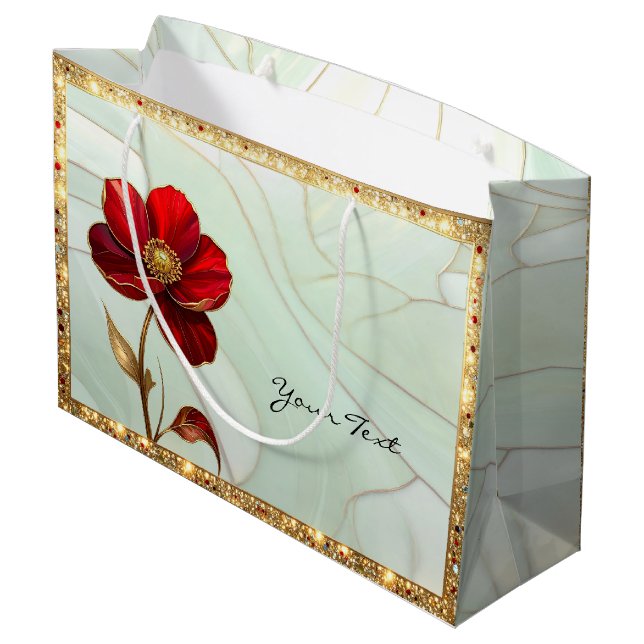 Stained Glass Red Flower Gift Bag (Back Angled)